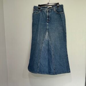 VTG Y2K '04Tommy Hilfiger Denim Jean Skirt Maxi Flare‎ Long Women's 14 modest